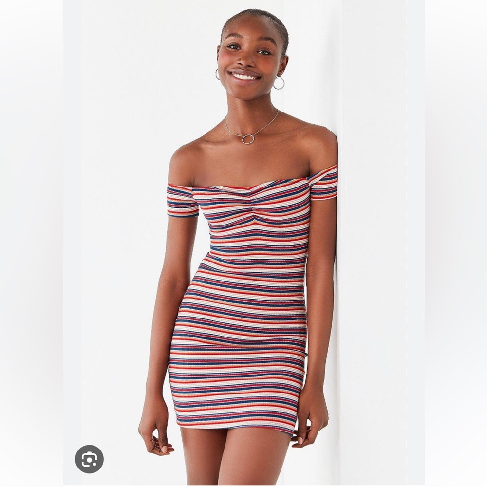Urban Outfitters striped off-the-shoulder bodycon dress